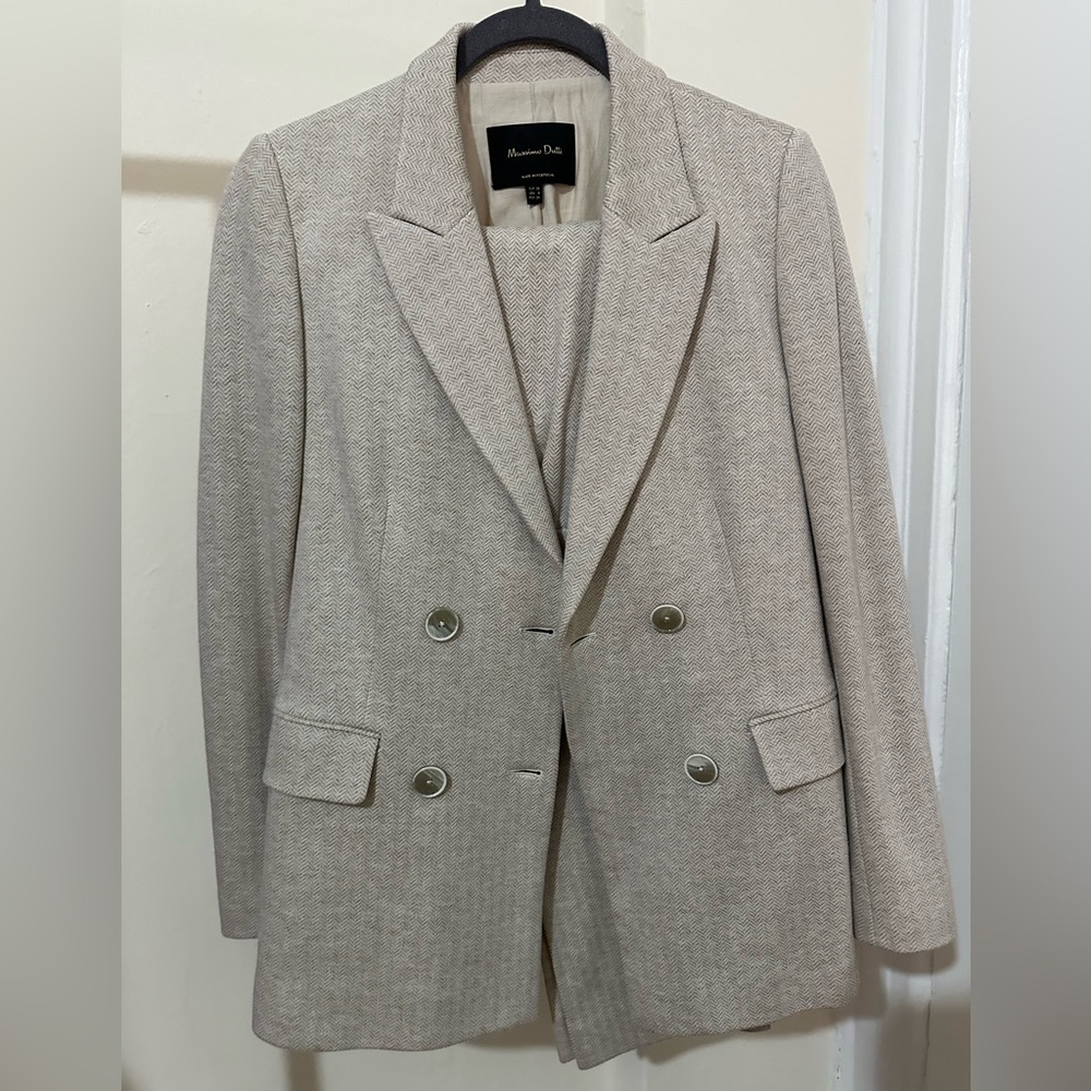 NEW Massimo Dutti Beige Chevron Blazer, Sz.4